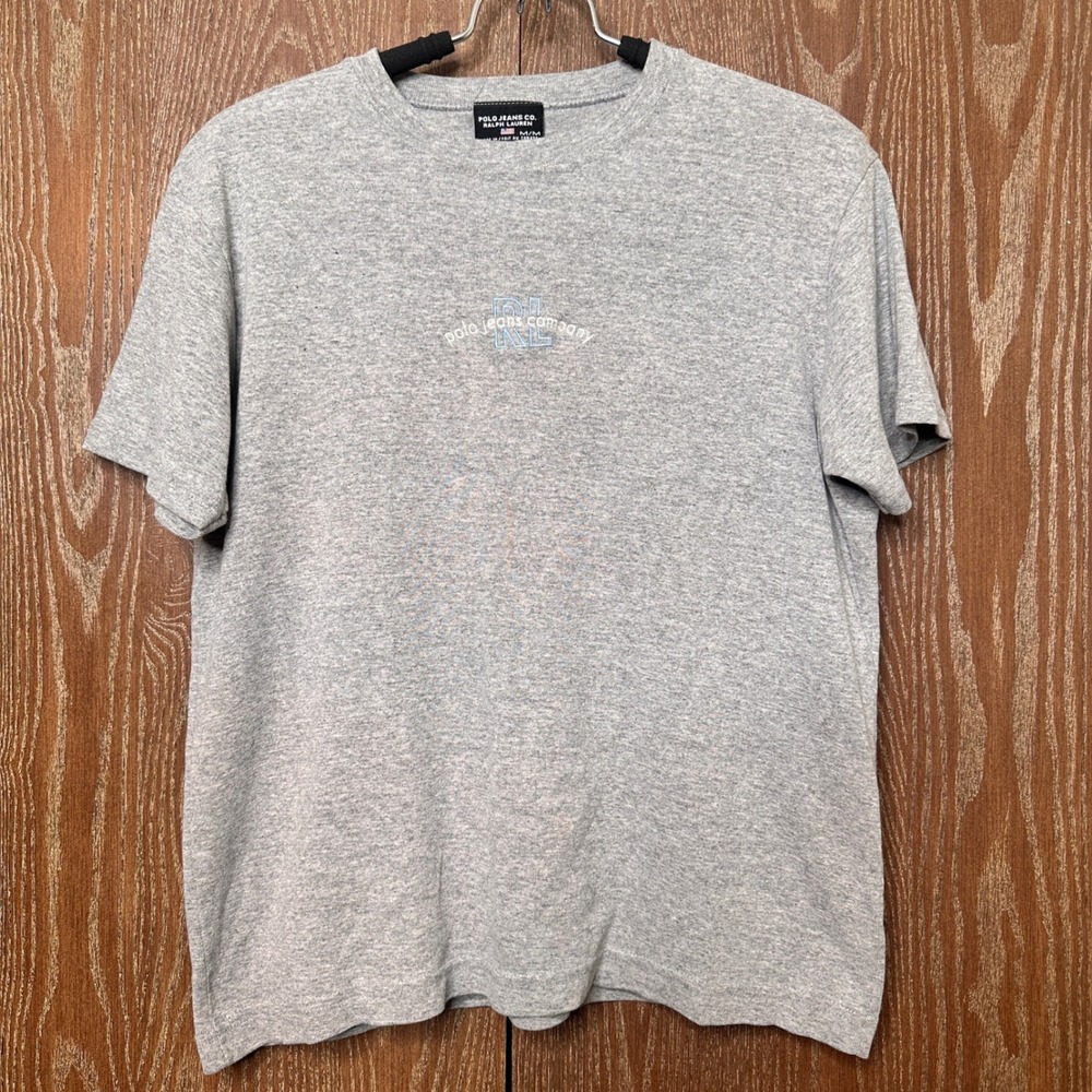 Polo Jeans Co Ralph Lauren Mens Gray Embroidered Logo T-Shirt Size M Babydoll